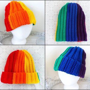 Rainbow Pride Striped Crochet Beanie